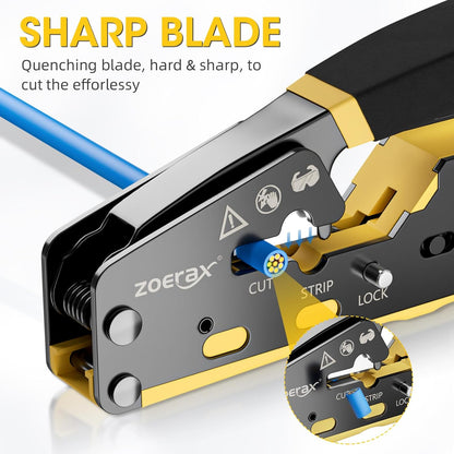 RJ45 Crimping Tool Ethernet Crimp Tool Crimper for RJ11/RJ12 Standard, RJ45 Pass Through Connectors, Yellow