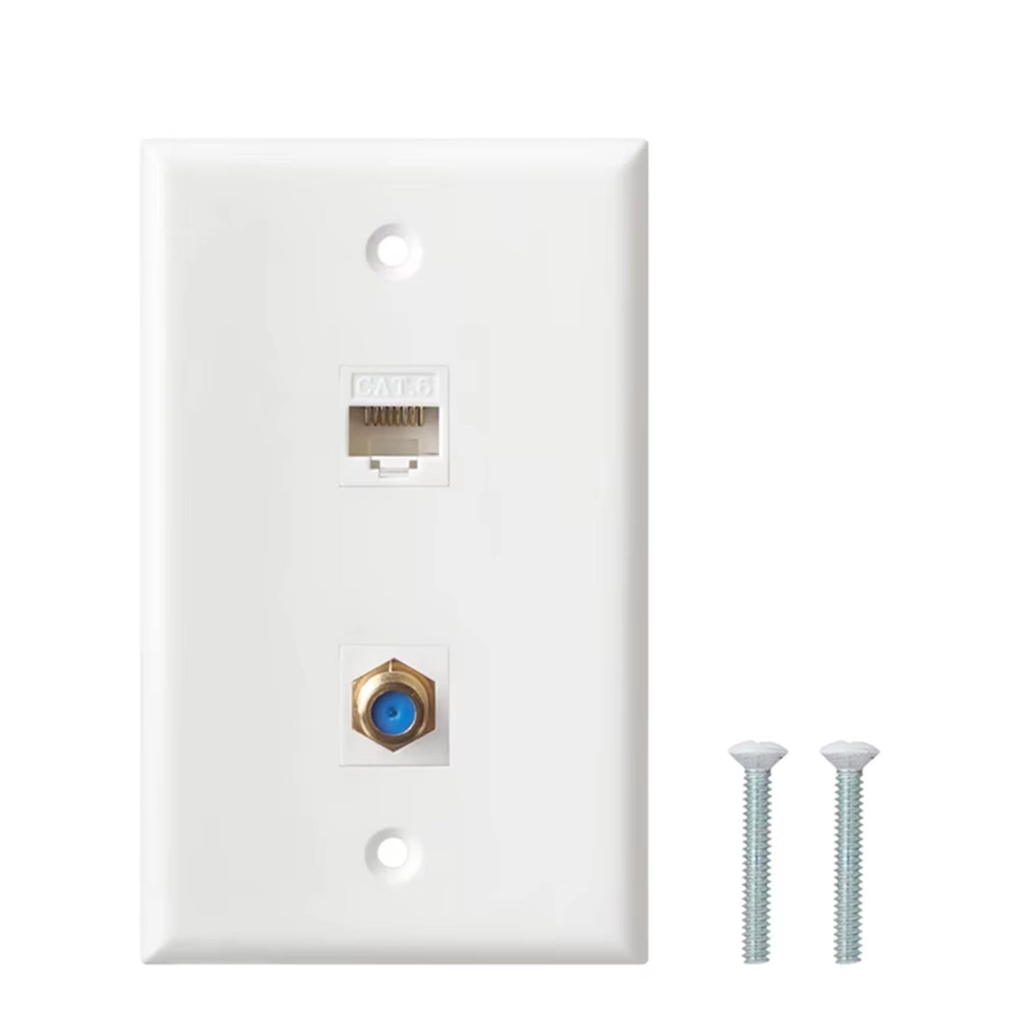 ZoeRax Ethernet Coax Wall Plat, 2-Port Cat6 Keystone Jack Coupler and Gold Plated RG6 Keystone Jack Insert Wall Plate