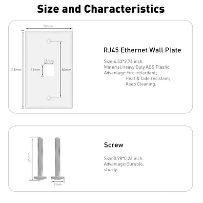 1-Port Ethernet Keystone Wall Plate, 10-Pack RJ45 Wall Plate Single Gang Wall Plates for RJ45 Keystone Jack and Modular Inserts, Matte, White