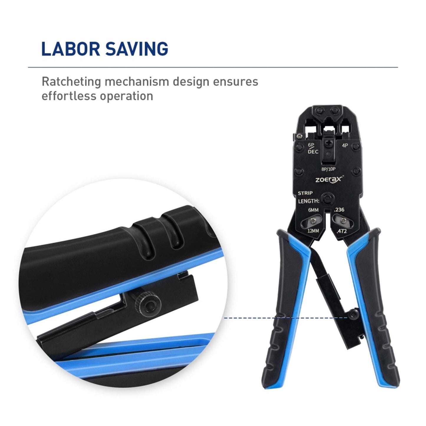 ZoeRax Multi-function RJ45 Crimping Tool, 10P/8P/6P-RJ11, RJ12, RJ45,RJ50 Crimper Cutter Stripper for Modular Plugs