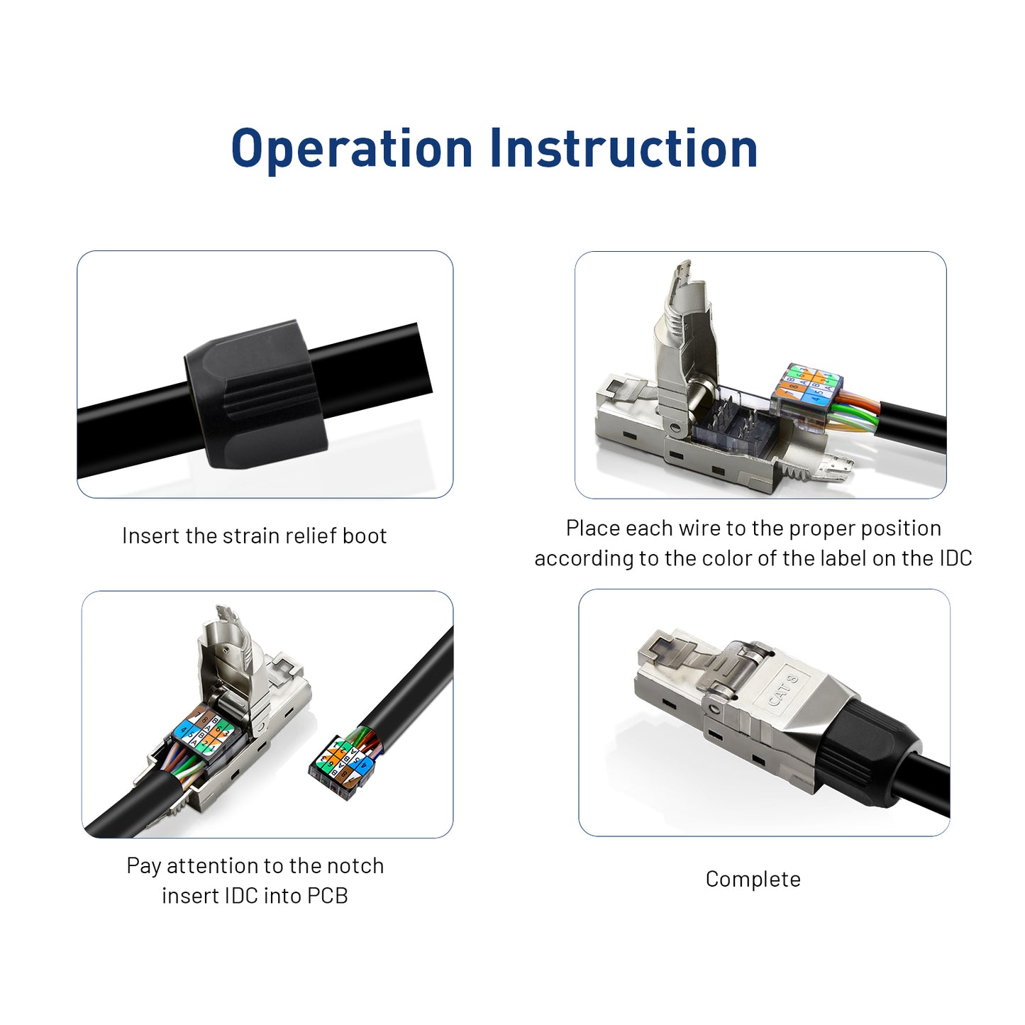 ZoeRax Tool-Free RJ45 Connector, Gold-Plated Plug, Shielded Ethernet Connector for Cat6A/Cat7/Cat8, POE Compatible