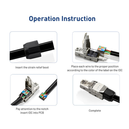 ZoeRax Tool-Free RJ45 Connector, Gold-Plated Plug, Shielded Ethernet Connector for Cat6A/Cat7/Cat8, POE Compatible