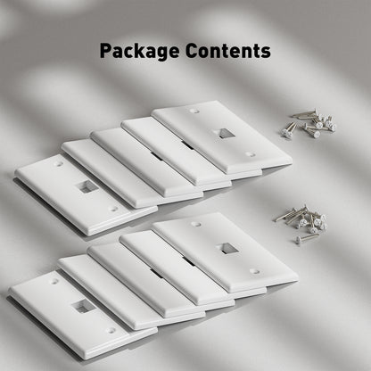 1-Port Ethernet Keystone Wall Plate, 10-Pack RJ45 Wall Plate Single Gang Wall Plates for RJ45 Keystone Jack and Modular Inserts, Matte, White