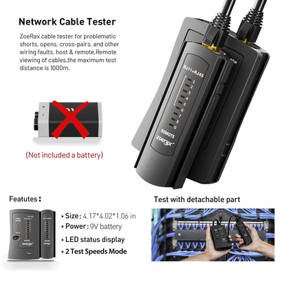 이더넷 크림핑 도구 키트 RJ45 크림핑 도구, 케이블 테스터, 멀티플라이 스트리퍼, 블레이드, 50개 Cat 6 패스스루 커넥터 및 스트레인 릴리프 부츠가 포함된 CAT5 Cat5e Cat6 RJ45 크림핑 도구 키트 