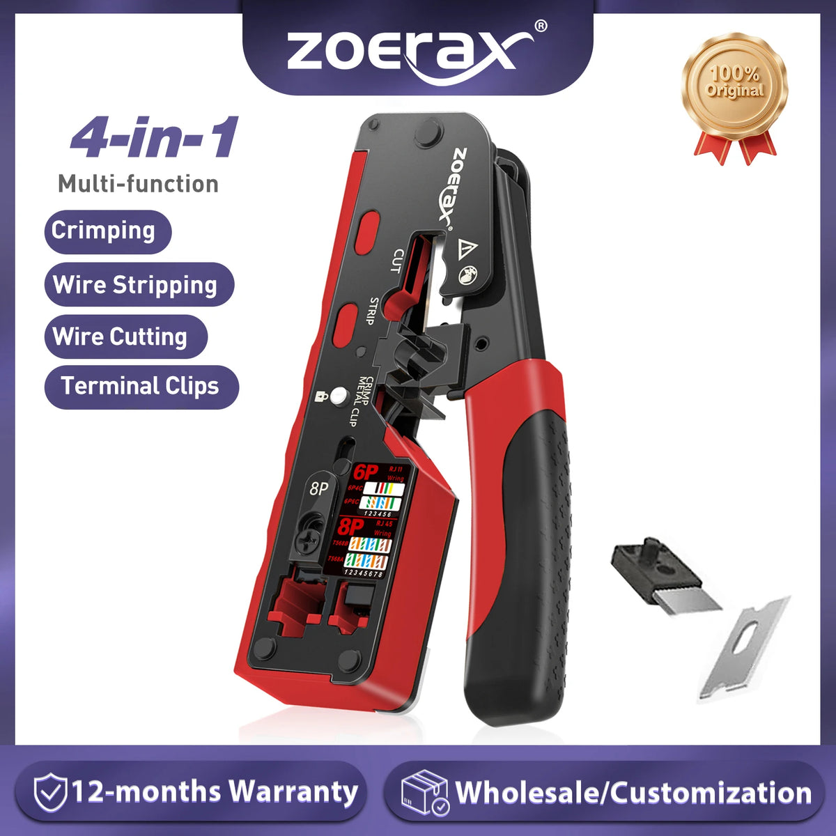 ZoeRax Professional RJ45 CAT7 CAT6A Crimping Tool - All-in-One Network Crimper & Wire Stripper
