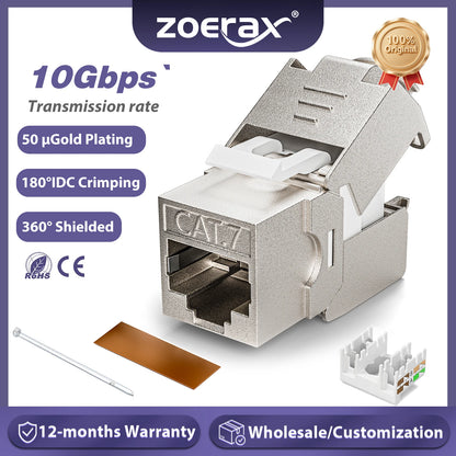 ZoeRax Tool-Free Cat6A RJ45 Keystone Jack - Shielded Ethernet Module