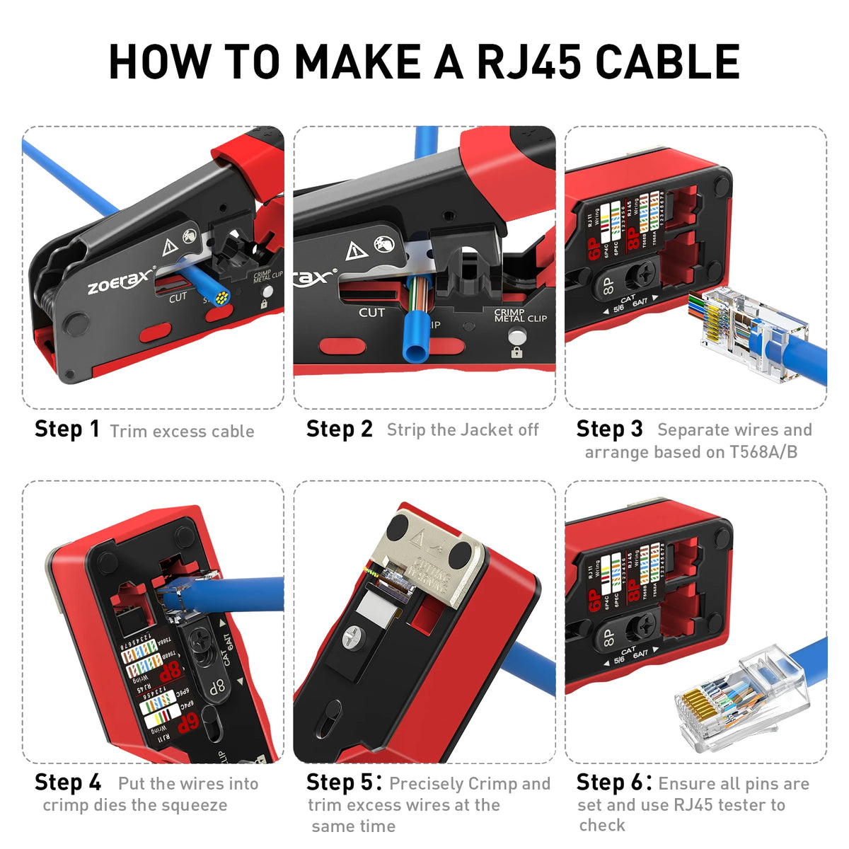 ZoeRax Professional RJ45 CAT7 CAT6A Crimping Tool - All-in-One Network Crimper & Wire Stripper