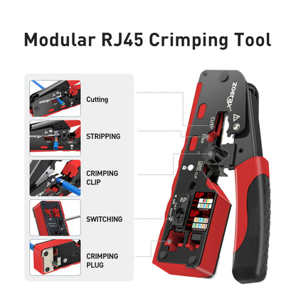 ZoeRax Professional RJ45 CAT7 CAT6A Crimping Tool - All-in-One Network Crimper & Wire Stripper