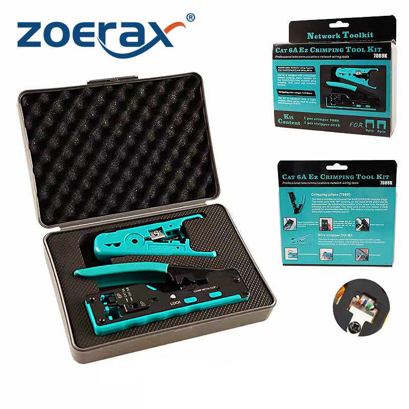 ZoeRax RJ45 패스스루 크림프 툴 키트 이더넷 크림퍼 Cat5 Cat5e Cat6 Cat6A Cat7 크림핑 툴 키트 RJ45 RJ11 와이어 스트리퍼 