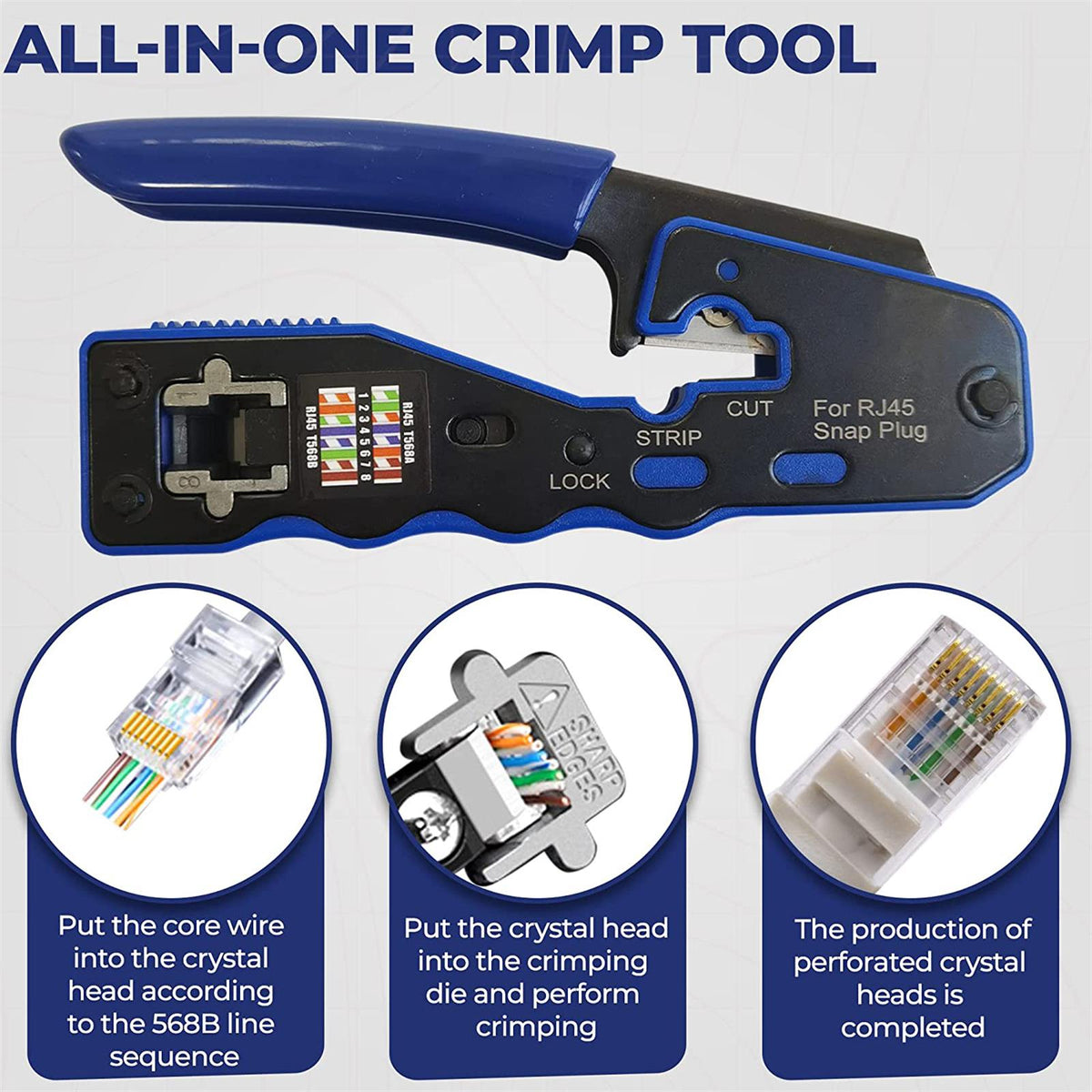 Kit Crimpatrice Pass-through ZoeRax Per Connettori RJ45 Cat6, Cat6A, Cat5, Cat5e, Modello 6088K - Foto 1