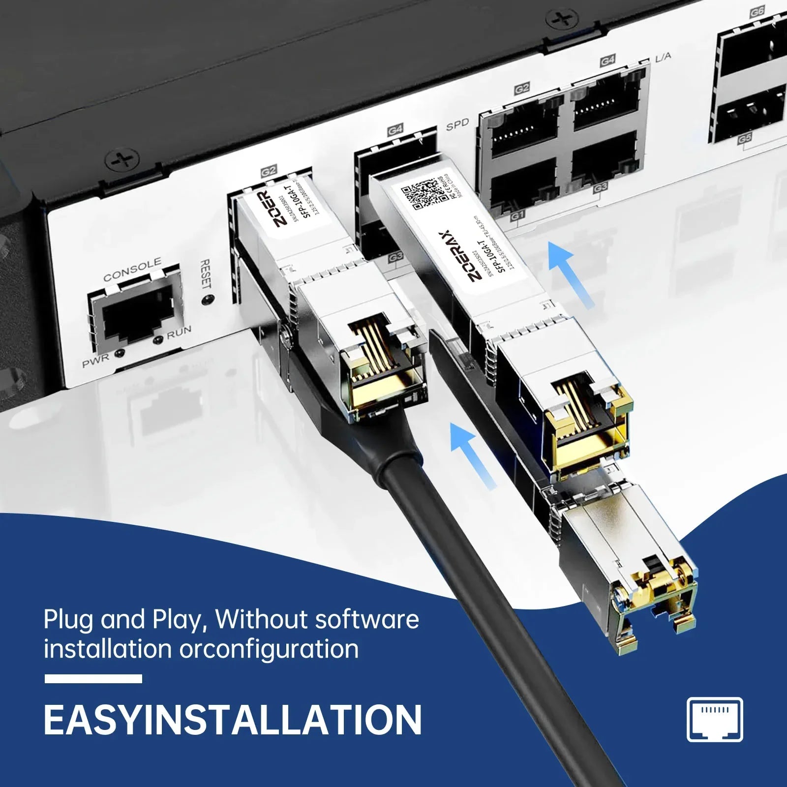 ZoeRax SFP+ RJ45 Copper Transceiver Module - Detail View 1